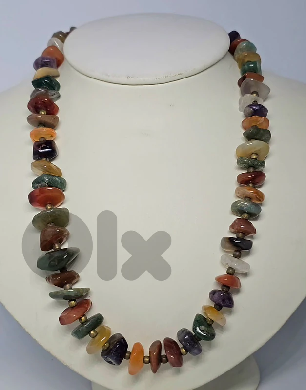 20$ Vintage Multi-Color Gemstone Slice & Nugget Beaded Necklace
