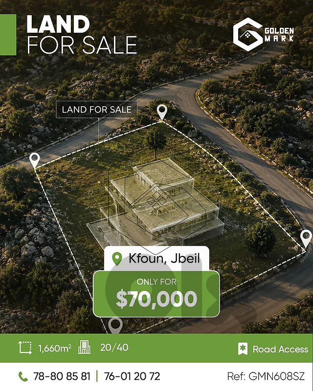 GMB608SZ - Land for sale in Kfoun jbeil أرض للبيع في كفون جبيل