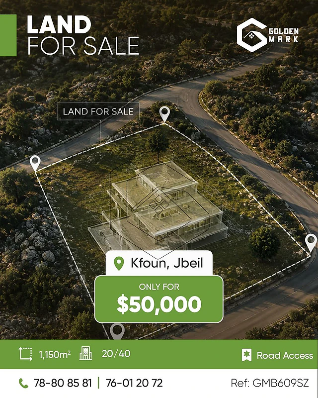 GMB609SZ Land for sale in Kfoun Jbeil أرض للبيع في كفون، جبيل