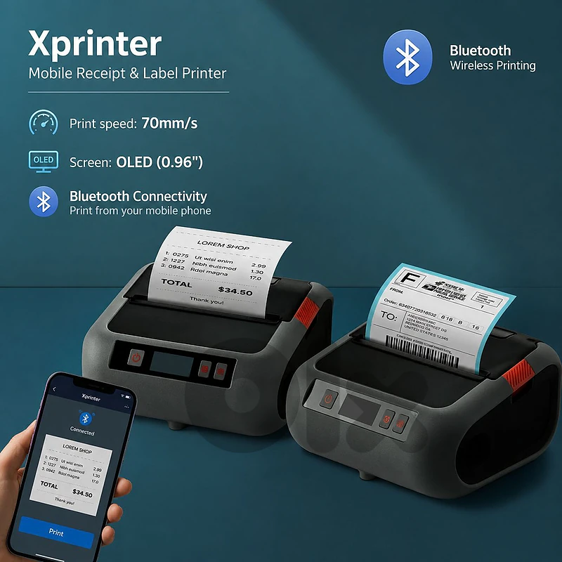 xprinter portable printer bluetooth usb labels receipts