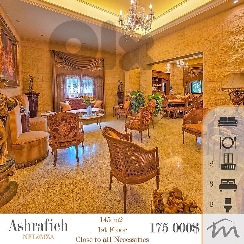Ashrafieh | Decorated 145m² Apt | 1st Floor | 3 Bedrooms | 2 Balconies Ashrafieh | Decorated 145m² Apt | 1st Floor | 3 Bedrooms | 2 Balconies