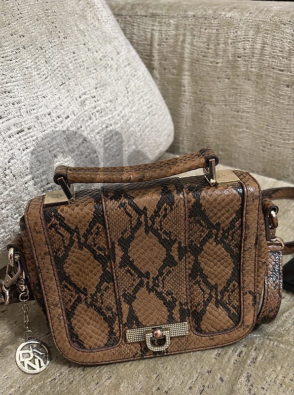 Original DKNY Brown Snakeskin-Print Crossbody Shoulder Bag