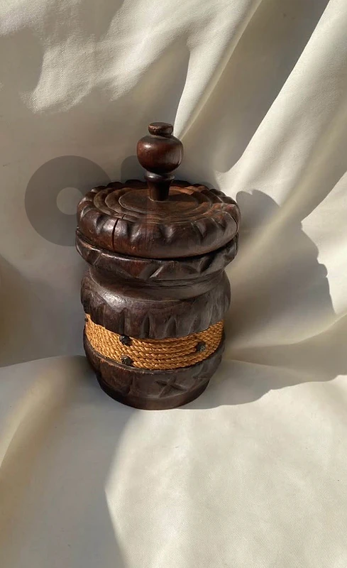 vintage hand-carved wooden tobacco or jar container
