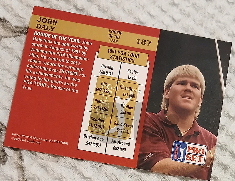 Lot of 7 Vintage 1992 Pro Set PGA Tour Cards – John Daly, Fred Couples