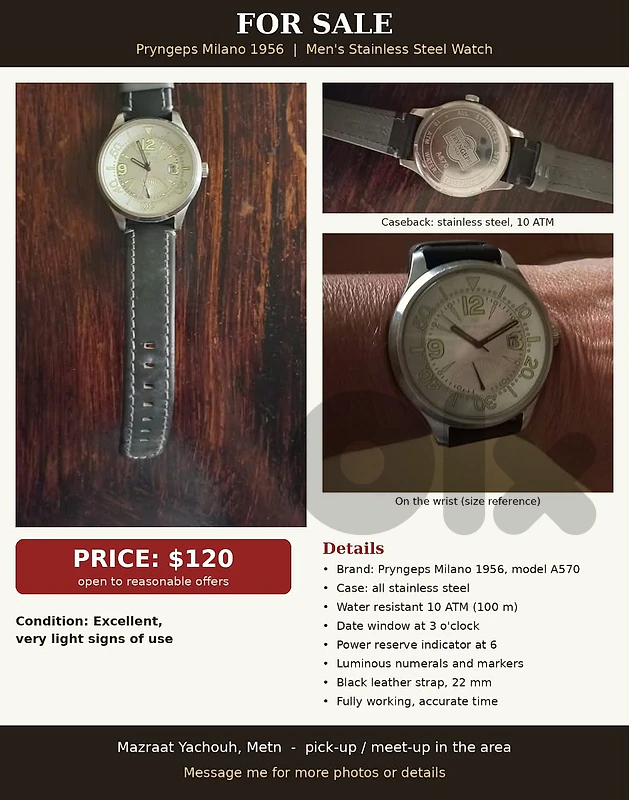 Pryngeps Milano 1956 – Men's Stainless Steel Watch Pryngeps Milano 1956 – Men's Stainless Steel Watch