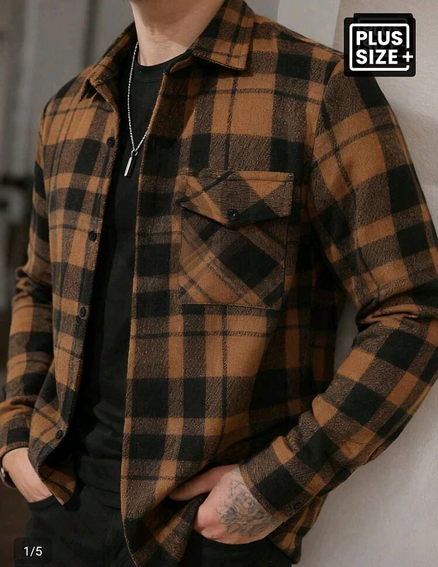 قميص رجالي كارو قهوة Manfinity Homme مقاس 1XL