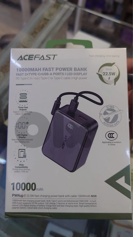 Acefast m28 10000mah 22.5w power bank with cable