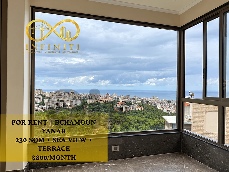 230 SQM Apartment for Rent in Bchamoun-Yanar Aley | Terrace & Sea View