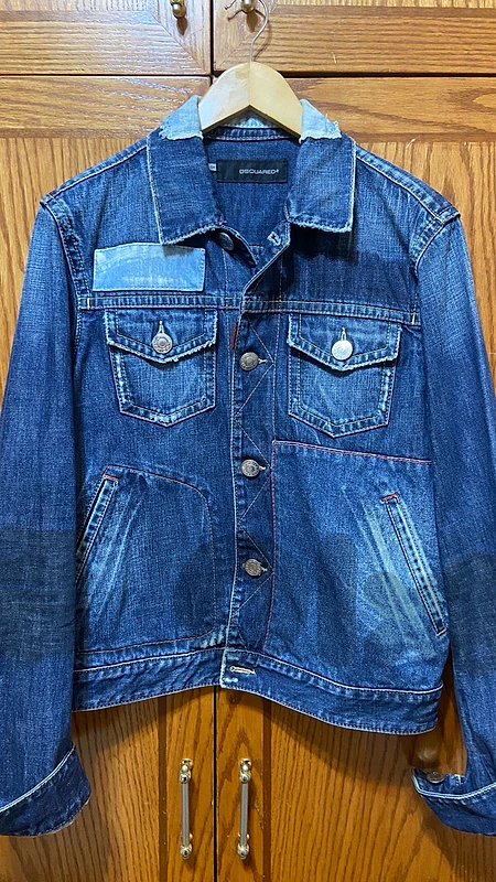 The Dsquared2 FUCKER patchwork denim jacket
