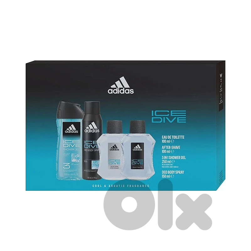 adidas Ice Dive Gift Set for Men – Eau de Toilette 100 mL + After-Shave + Shower Gel + Deo Body Spray