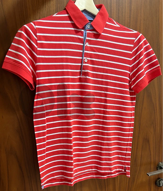 Massimo Dutti Polo Shirt New Red Striped White Small