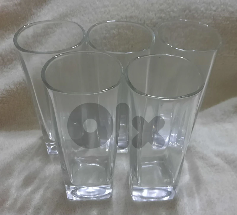 Glass cups 5 pieces 14 cm tall. كبايات