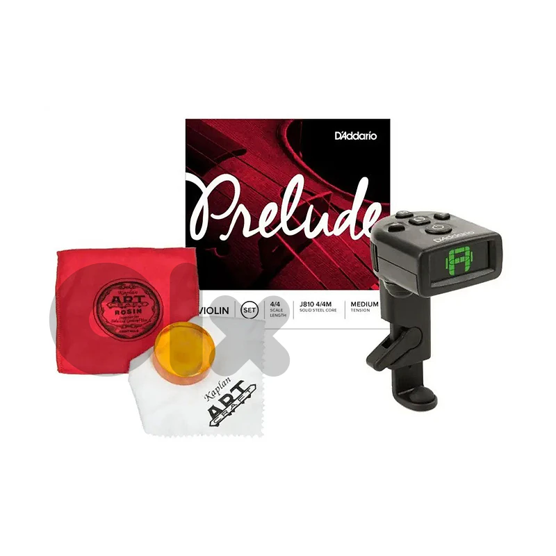 D'Addario Prelude Violin Essentials Bundle – 4/4 Violin Strings, Micro