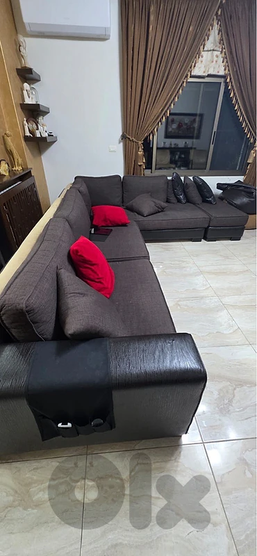 living room with table and curtain