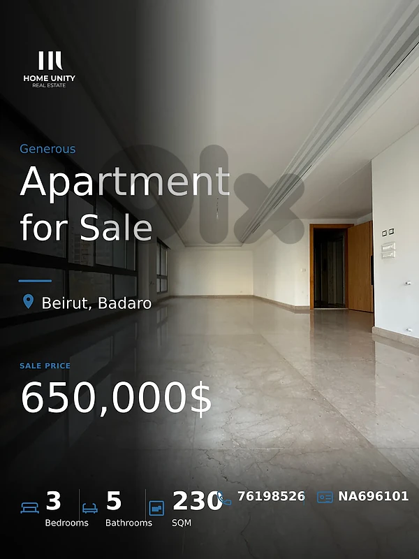 3-bedrooms Apartment for Sale , located in Badaro , Beirut
