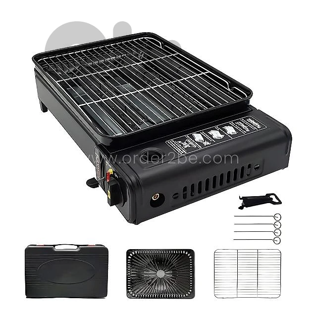 Portable Camping Grill Stove – Dual Flame, Carry Case & Drip Tray for