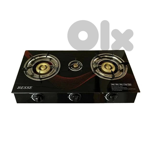 Besse Gas Stove, Tempered Glass 3 Burner Black Cooker Besse Gas Stove, Tempered Glass 3 Burner Black Cooker