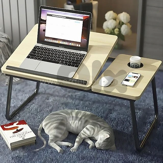 Wooden Adjustable Laptop Table – Foldable w/ 5 Angles & Cup Slot