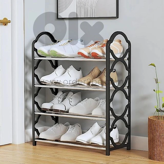 Modern Shoe Rack w/ 4 Steel Shelves for Hallways & Closets