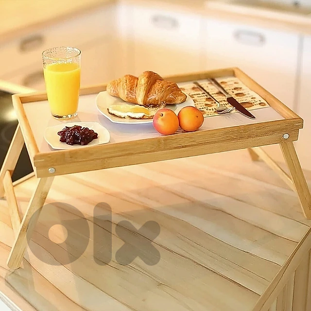 Bamboo Food Tray, Foldable Meal-Serving Tray Bamboo Food Tray, Foldable Meal-Serving Tray