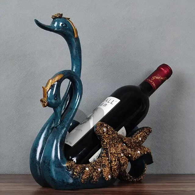 Couple Swan Wine Rack in Elegant Blue and Gold