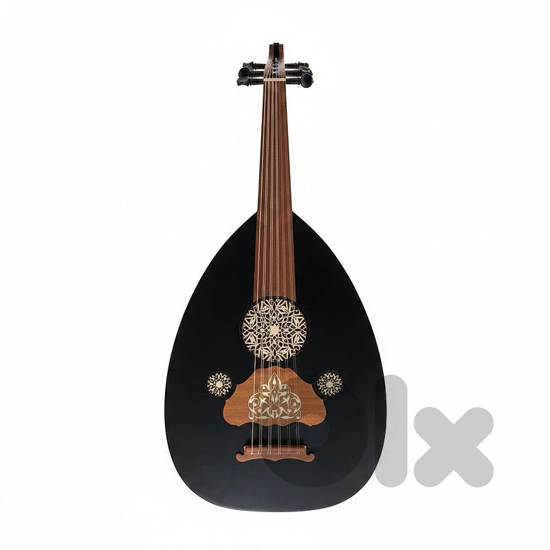 Damascus Iraqi Oud Black Finish - Fixed Bridge, with Leather Bag