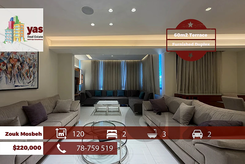 Zouk Mosbeh 120m2 | 60m2 Terrace | Furnished Duplex | EH/WS