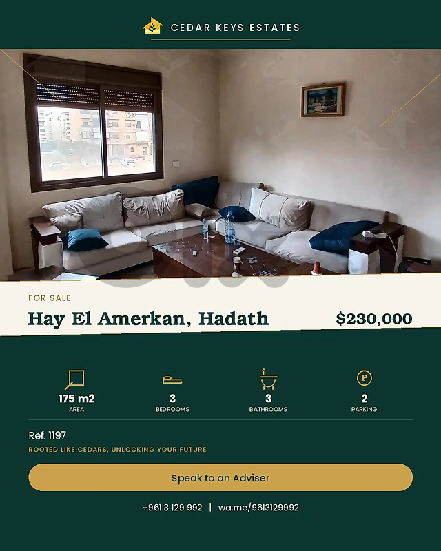 Furnished Apartment For Sale — Hay El Amerkan, Hadath حي الأميركان