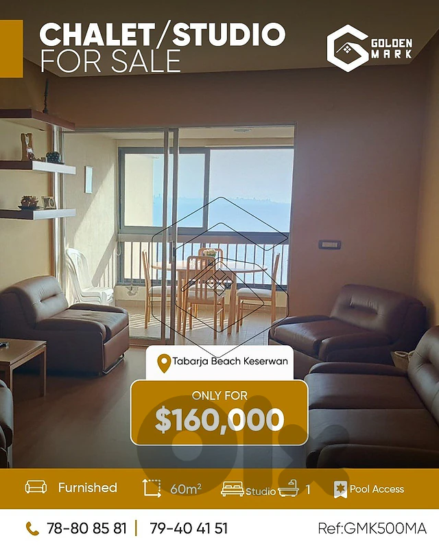 GMK500MA - Studio /  Chalet For Sale  In Tabarja Beach استوديو / شاليه