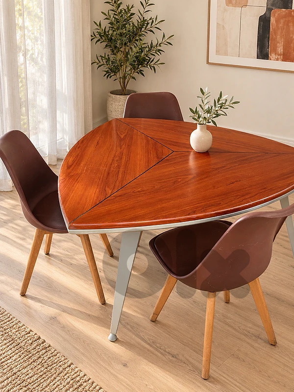 Triangular Dining Table + 3 Chairs