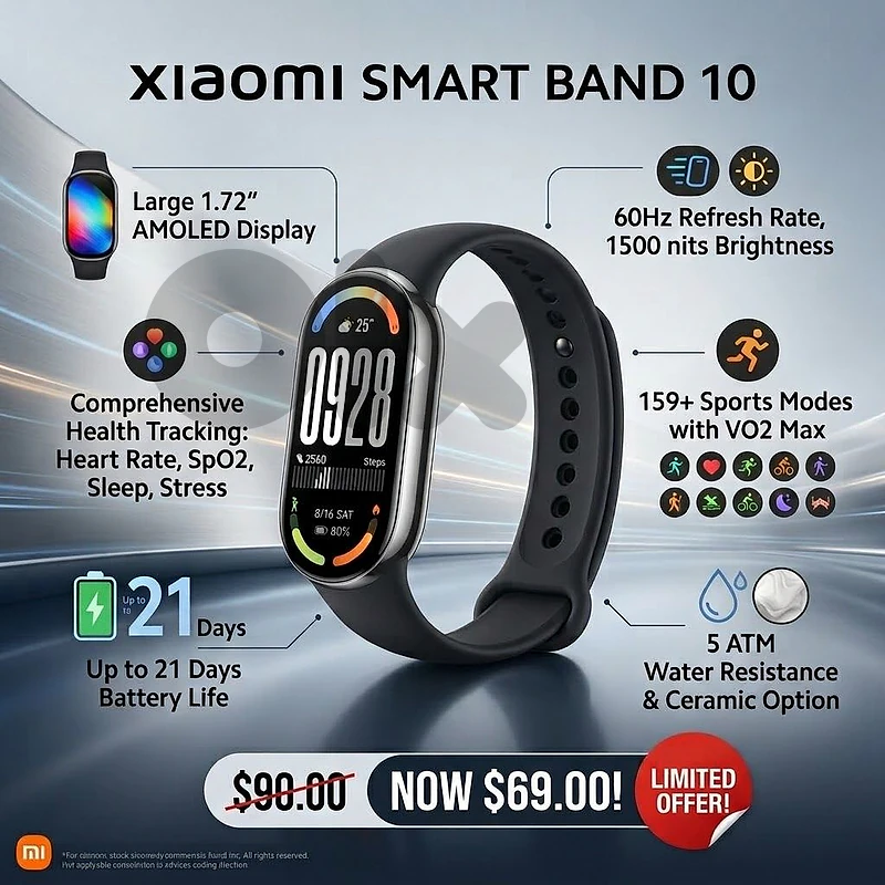 Xiaomi smart band 10 (Black, or Silver,or pink)