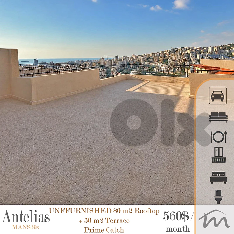 Antelias | Prime 1 Bedroom Rooftop + 50m² Terrace | Open Sea View