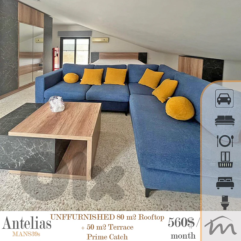 Antelias | Unfurnished 1 Bedroom Rooftop + 55m² Terrace | Sea View