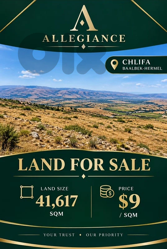 Land for Sale in Chlifa, Baalbek-Hermel – 41,617 sqm | $9/sqm