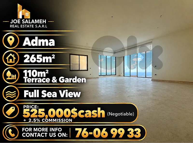 Apartment for sale in Adma 280m2+120m2 terrace sea view 525,000$cash