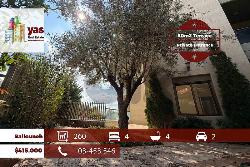 Ballouneh 260m2 | 80m2 Garden | Private Entrance | HIgh End | TYT
