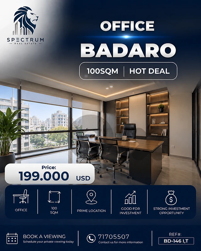 HOT DEAL OFFICE FOR SALE IN BADARO PRIME | 100SQ | BD-146 I.T