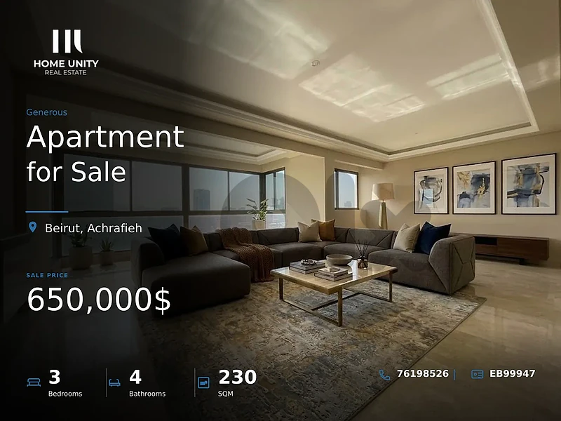 3-bedroom apartment for sale in saccine Achrafieh, Beirut