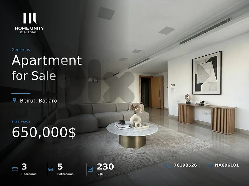 3-bedrooms Apartment for Sale , located in Badaro , Beirut