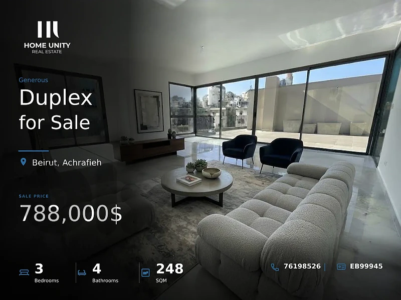 Luxury 248sqm Duplex Nestled in a Peaceful, Modern Area of Achrafieh