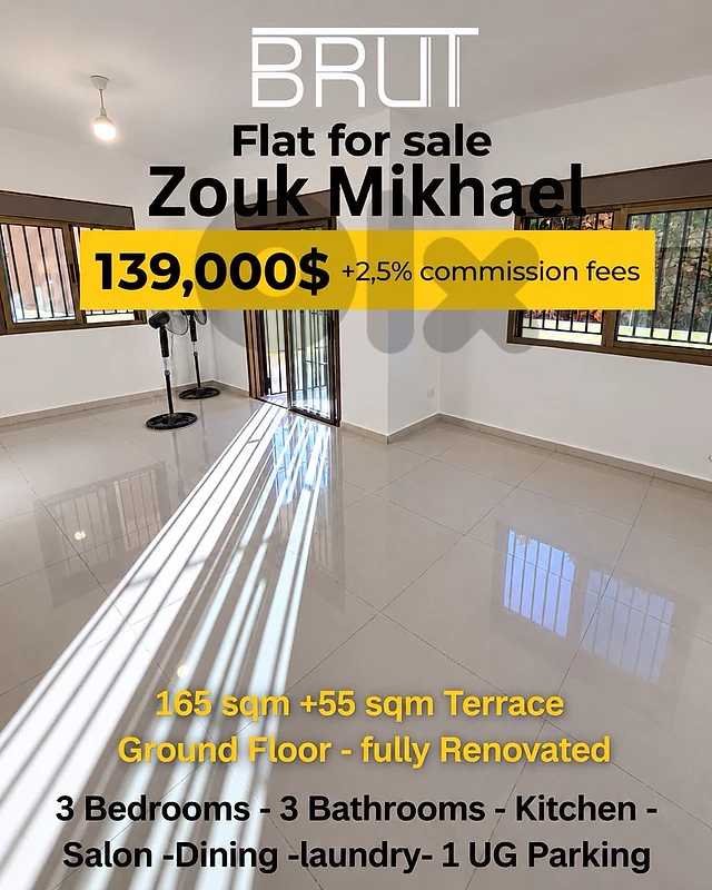 amazing 165 sqm +50 sqm Terrace Renovated Apartment in Zouk Mikhael