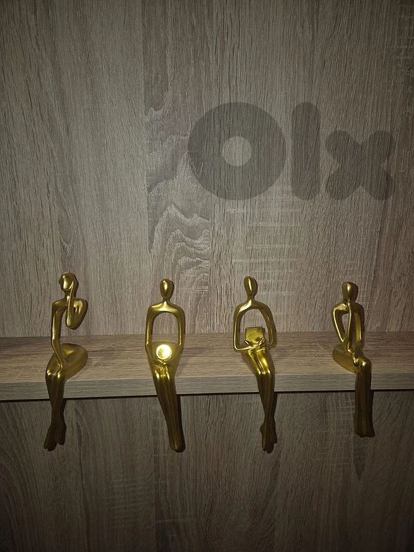 Set of 4 Gold Abstract Sitting Figurines – Modern Shelf Sitter Decor