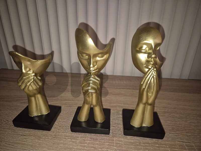 Set of 3 Gold Face & Hands Sculptures