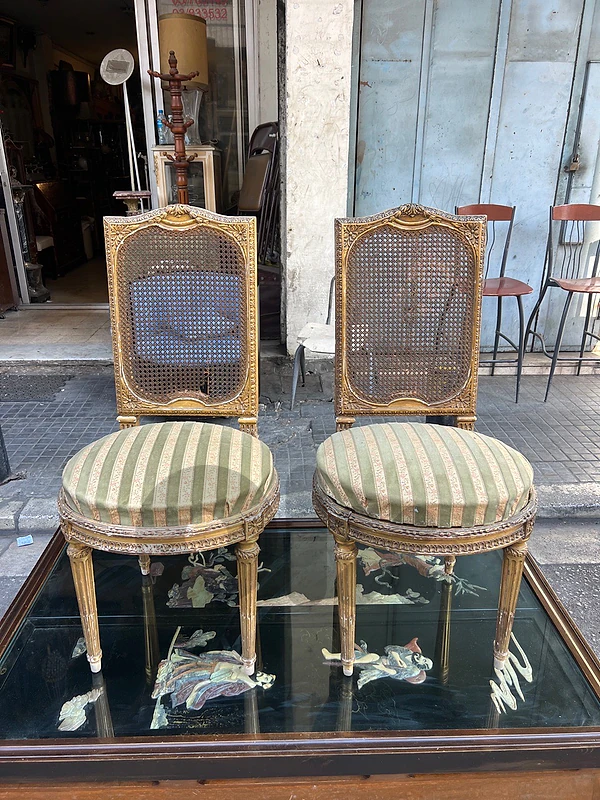 A Pair Of 19th Century Giltwood Salon Chairs Husk Carved Balloon Back