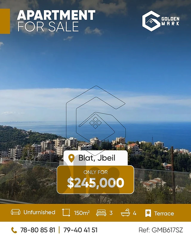 GMB617SZ - Apartment for sale in Blat Jbeil شقة للبيع في بلاط جبيل