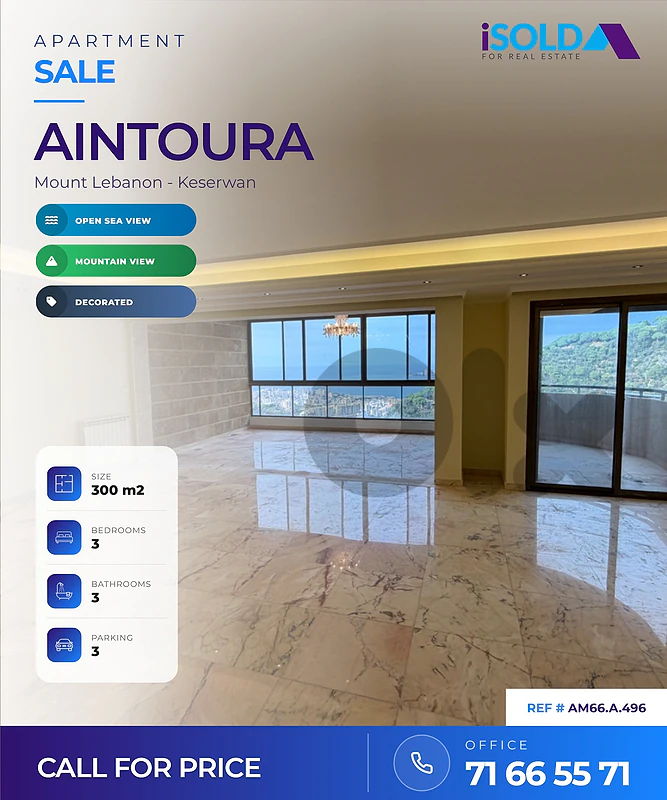 Apartment + Mountain&Sea view 4Sale in Aintoura - شقة للبيع في عينطورة