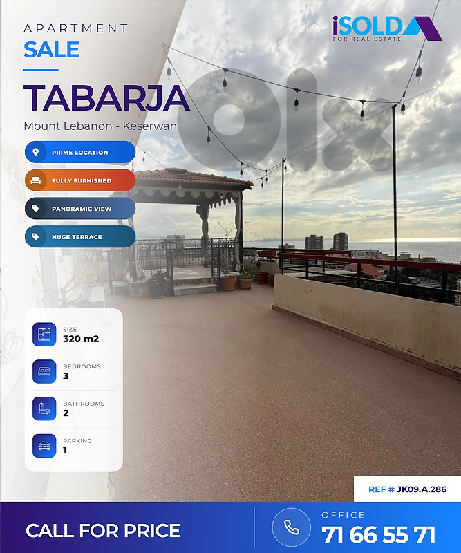 Apartment + Panoramic View for Sale in Tabarja -