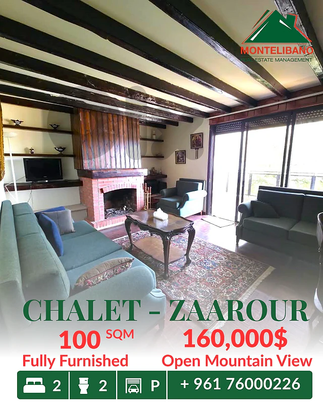 Fully Furnished 100 sqm Chalet For Sale in Zaarour with Open Mountain