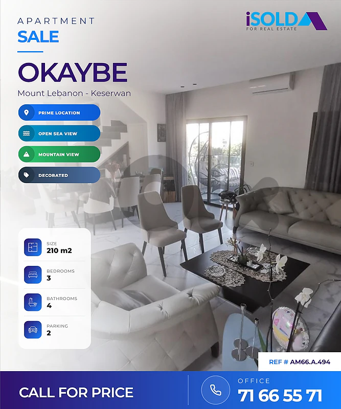 Apartment + Mountain&Sea View for Sale in Okaibe - شقة للبيع في عقيبه