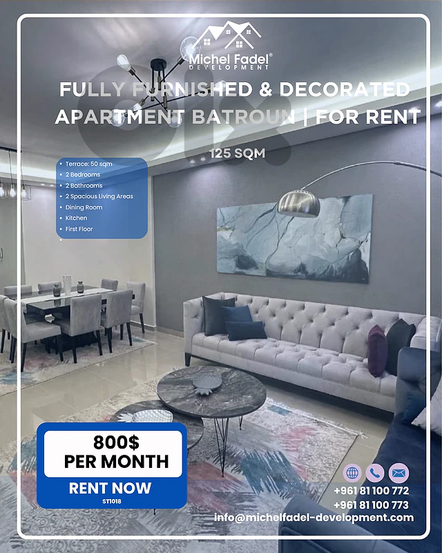 ST1018-Fully Furnished & Decorated Aprt with Terrace for Rent-Batroun